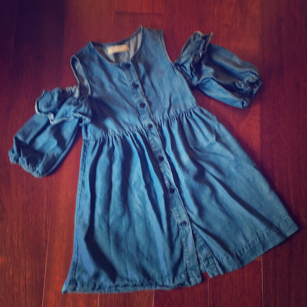 Zara denim button down cold shoulder dress